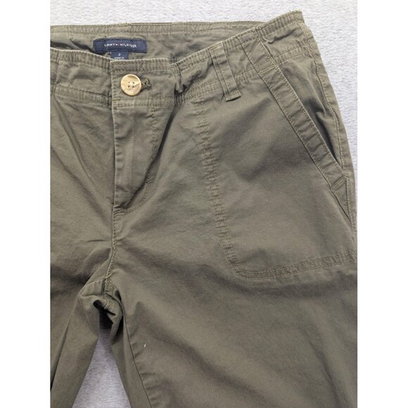 Tommy Hilfiger Pants Womens 2 Green Chino Ankle Crop Roll Tab Cotton Stretch - Picture 3 of 14